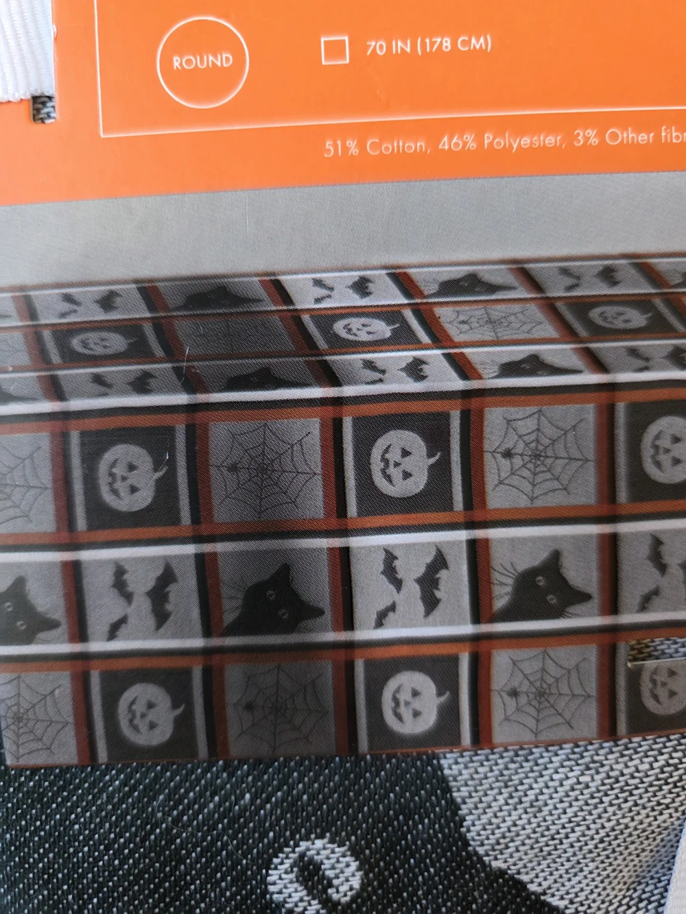 Jack O'Lantern Cotton Tablecloth Black Orange Halloween Plaid Cat Bat Spider Web